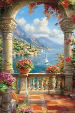 Patio Seascape View Oil Painting Wall Art Picture Printed On Canvas Artprint