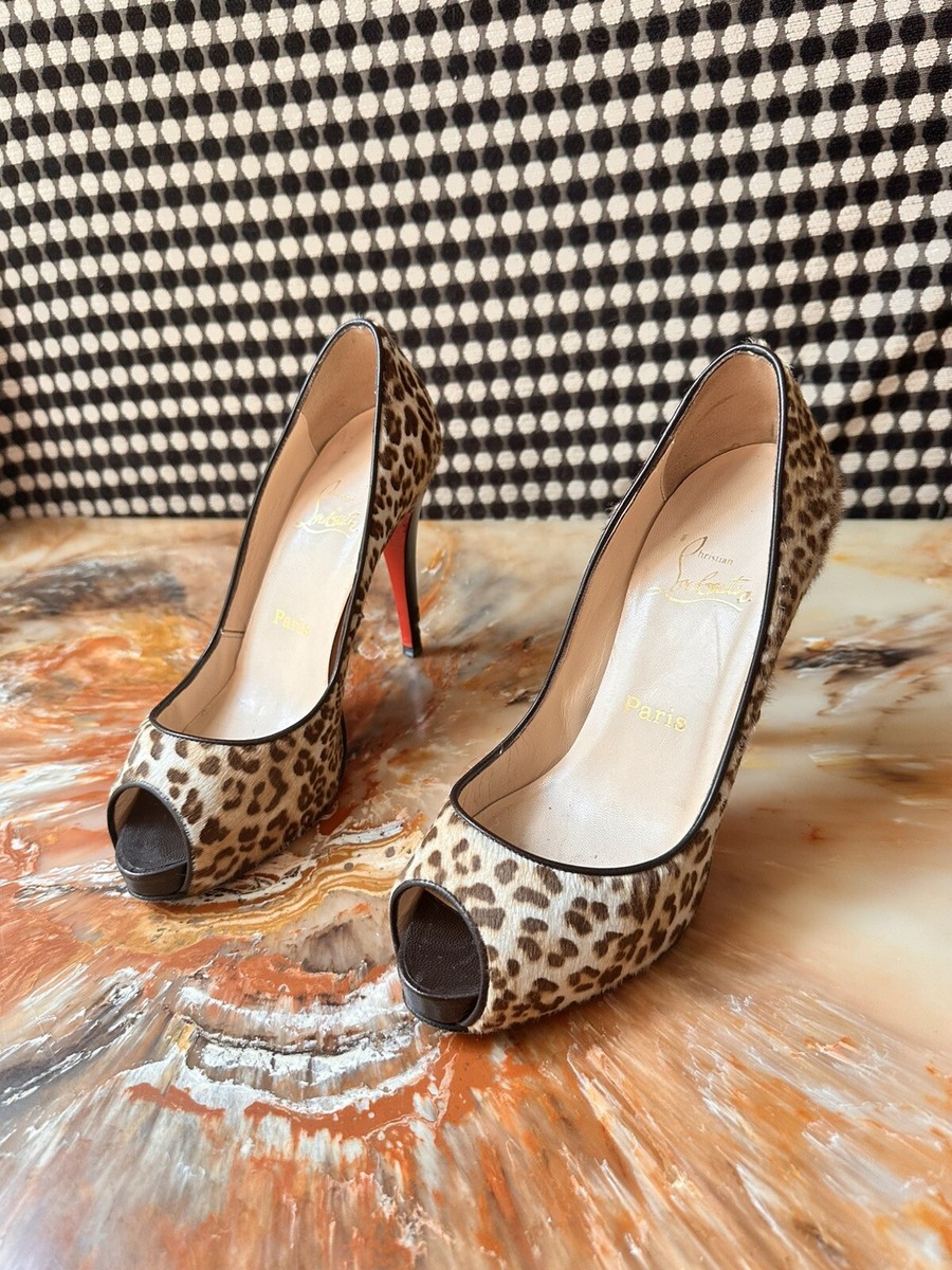 Christian Louboutin Very Prive Calf Hair Peep Toe Stiletto Heel