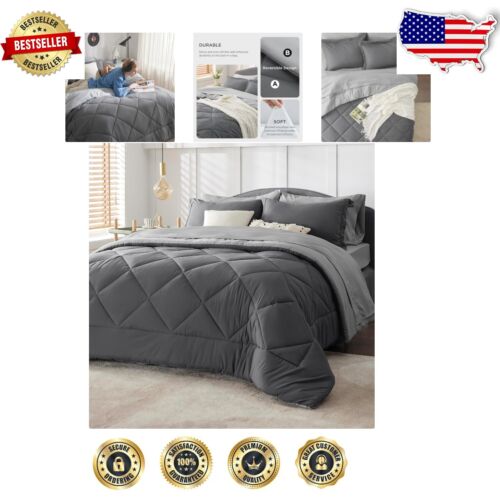 Elegant 7-Piece Reversible California King Bed Set - Premium Microfiber Comfort