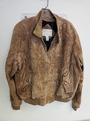 Orvis Jacket Mens Large Suede Leather Brown Full Zip Plaid Lined