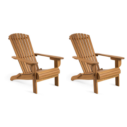 VonHaus Folding Adirondack Chairs Set of 2 - Outdoor Wooden Garden Chairs