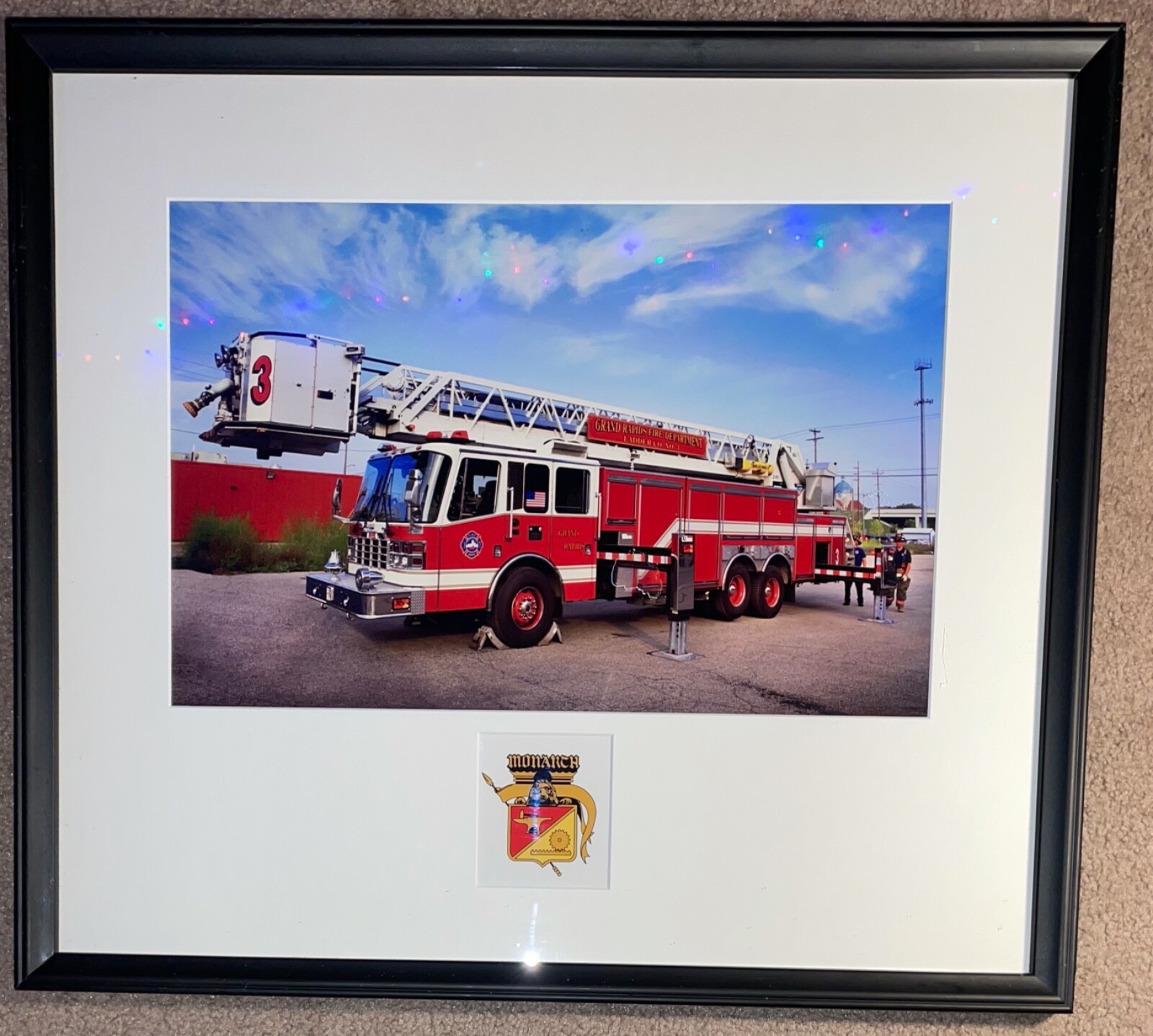 22”x19.5” FRAMED 16x11 PHOTO GRAND RAPIDS MI FIRE DEPARTMENT LADDER