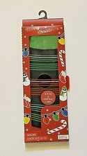 FUNKY SOCKS Christmas Socks w/ Card Red Green BLACK Striped Sz 6-12