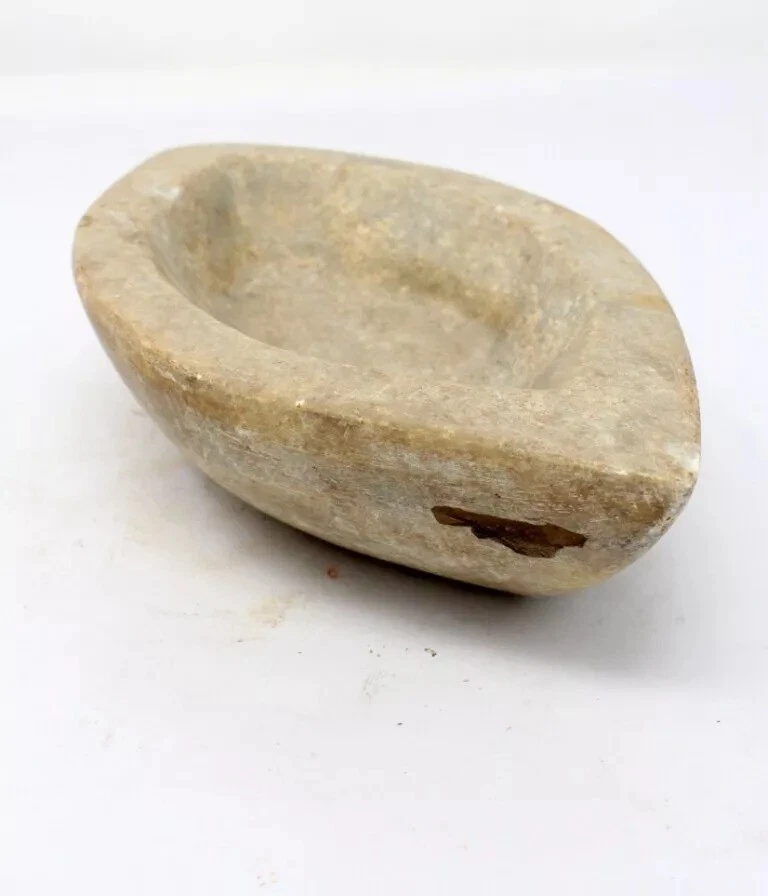 Antigua olla picadora de especias mortero de cocina tallada a mano de piedra de mármol rara Foto 3 de 4