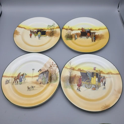 Royal Doulton Coaching Days set of (4) Dessert Pie side Plates 7" antique 