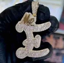 2.30Ct Round Cut Real Moissanite Customize Letter Pendant 14K Yellow Gold Plated