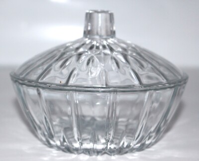 Covered Sugar Bowl Vintage Clear Cut Glass Smooth Surface Dish with Lid 5 x 4