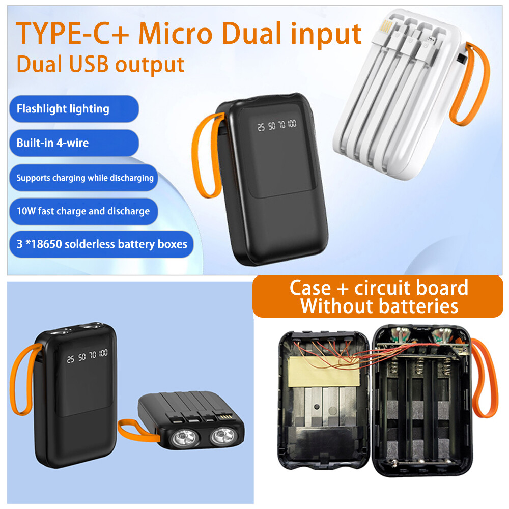 3*18650 DIY Power Bank Case with LED Display & Charging Cable  