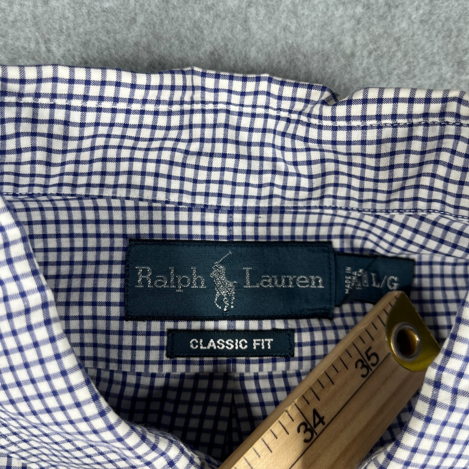 Camicia Ralph Lauren grande bianca blu check pony con bottoni manica lunga uomo