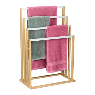 Porte-serviettes valet de chambre en bois 4 barres porte-serviettes en bambou - Photo 1/4