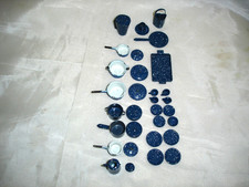 DOLLHOUSE MINIATURE BLUE ENAMELWARE LOT OF 31 PIECES