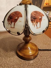 Vintage Ok Lighting Desk Table Touch Lamp Glass Shade Panels Deer Design Brown