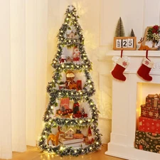6 Tier Christmas Tree Corner Shelf, 5 FT Christmas Village Display Platforms, DI