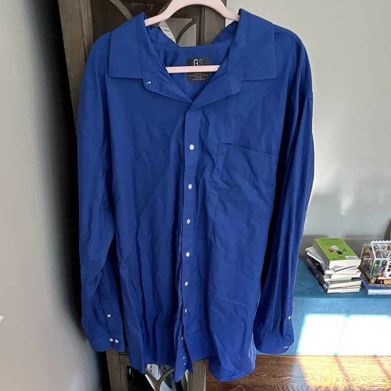 GS Men's Classic Fit Wrinkle Free 100% Cotton Blue Dress Shirt 20 37/38