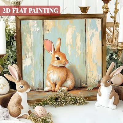 Farmhouse Wooden Plaque Easter Orange Bunny Distressed Wood Wall Art Decoration