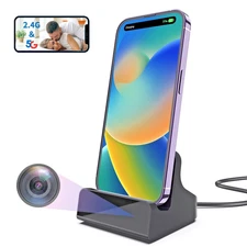 2K Security Camera with Charger Dock Adjustable 45-145° Wide-Angle Lens