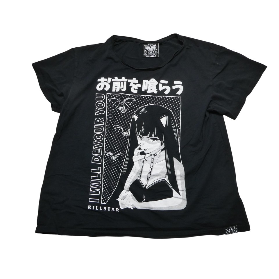 Killstar Shirt Womens XL Black I Will Devour You Anime Cat Girl Gothic Tee