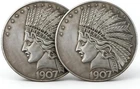 2PCS-1907 Antique Liberty Indian Head $10 Dollar Coin Uncirculated Morgan Silve-