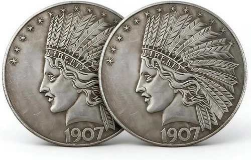 2PCS-1907 Antique Liberty Indian Head $10 Dollar Coin Uncirculated Morgan Silve-