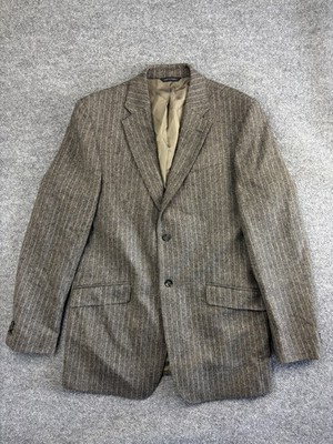 Banana Republic Blazer Mens 44L Gray Herringbone Wool Sport Coat Pinstripe