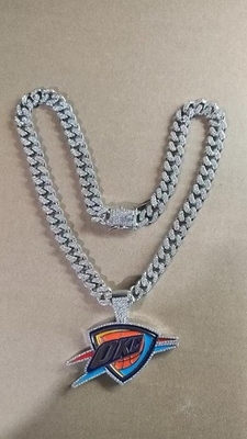 #ad OKC Thunder GEM NECKLACE Silver Bling NBA Pendant amp; 24” Chain US SHIP $25.99