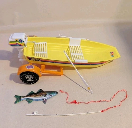 Vintage Barbie Let's Go Fishing Trailer, Boat Set 1973 Partial Items