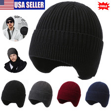 Men  Women Winter Fleece Lined Ski Skull Cap Beanie Hat with Ear Warmer Covers