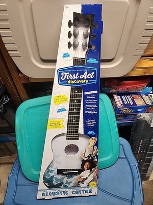 First Act Discovery Acoustic Guitar White With Blue Butterflies-new In Box