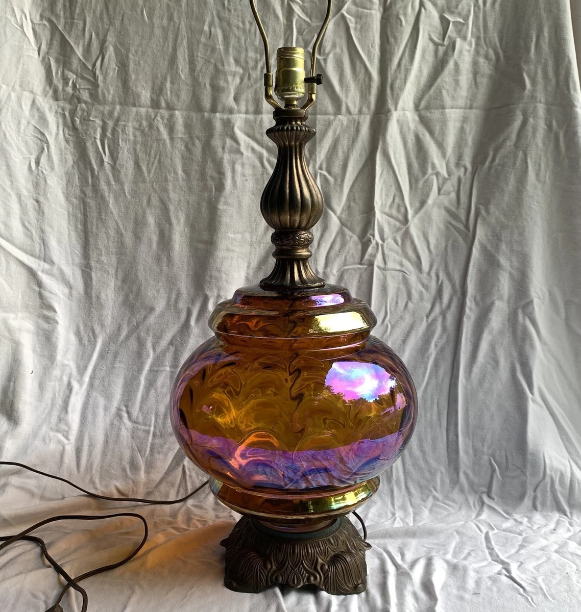 アンティーク ファヴリルガラス Quezell イリデッセンス ブロンズランプ Iridescent Lamp In Antique Lamps for sale | eBay
