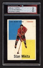 1960-61 TOPPS #14 STAN MIKITA ROOKIE CARD KSA 2 GD. rookie card picture