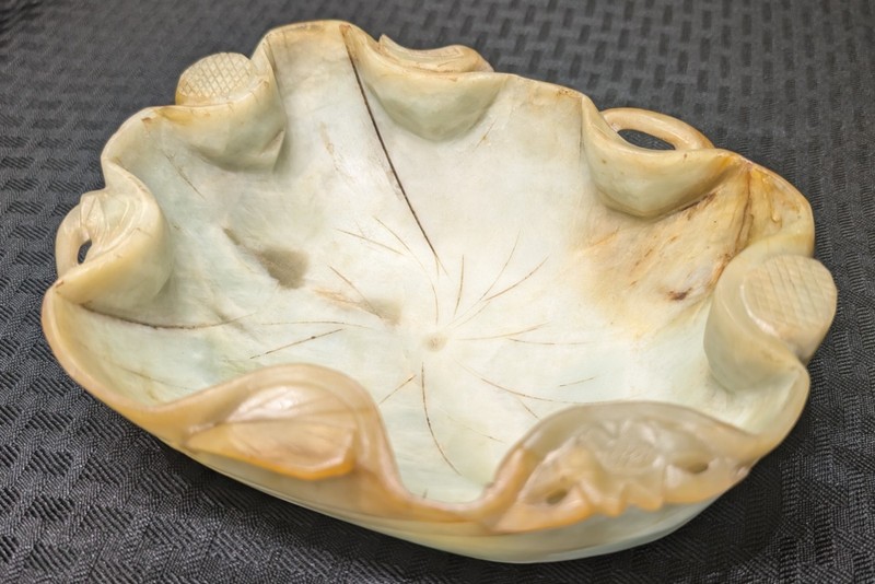 Brush Bowl Of Mutton Fat Jade  - Asian Hand Carved 7 1/2" X 5 3/4" X 2"
