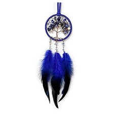 Dream Catcher Car Rear View Mirror Pendant Car Charm with Crystal Beads Blue