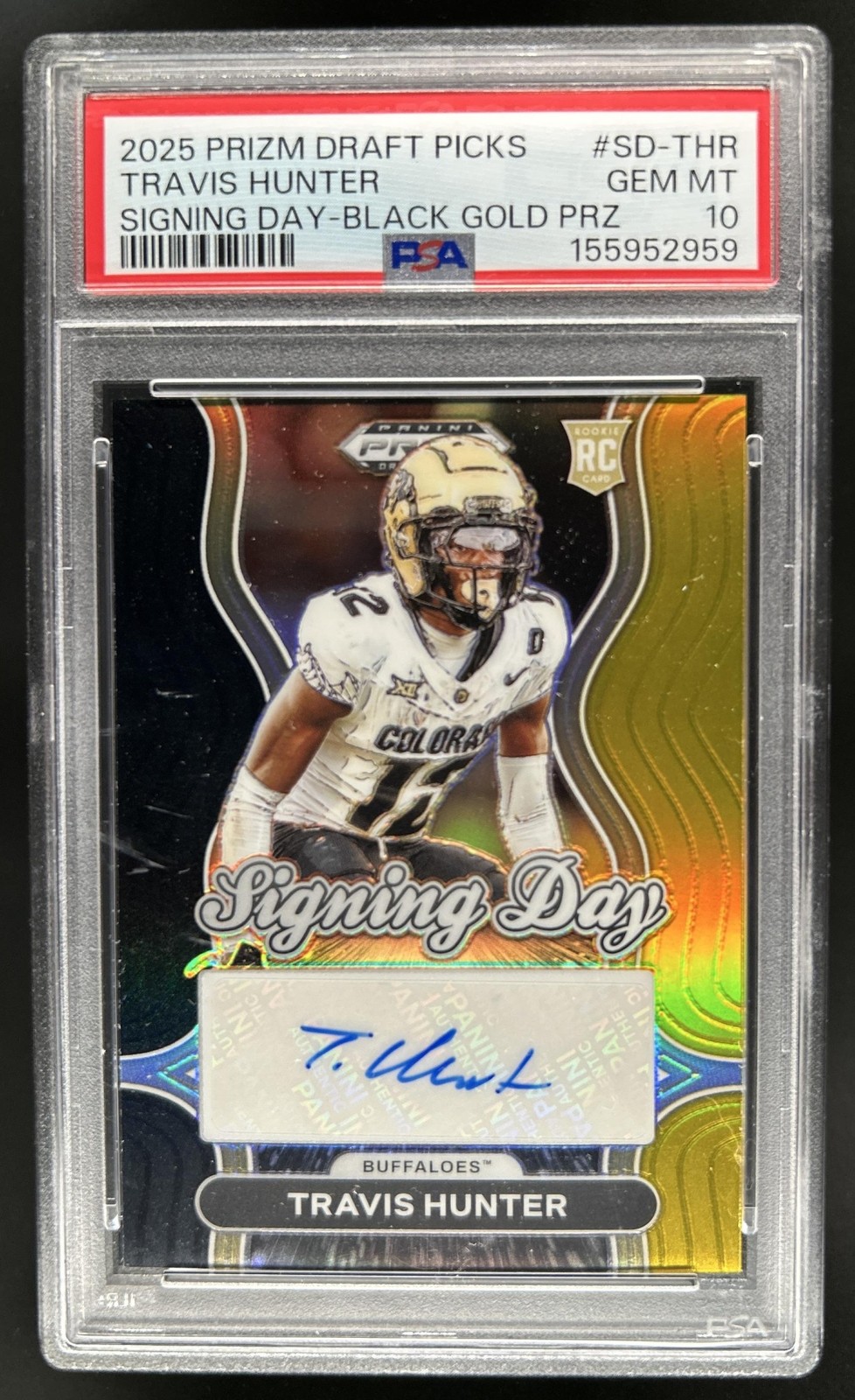 Travis Hunter Panini Prizm Draft Picks Signing Day #SDTHR Black Gold
