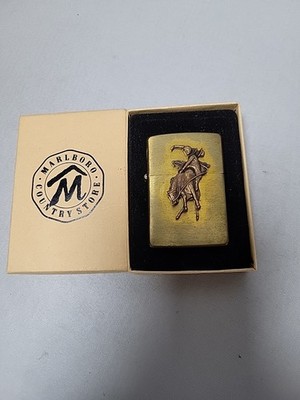 Never Used Vintage 1994 Marlboro Bucking Bronco Cowboy Solid Brass Zippo Lighter