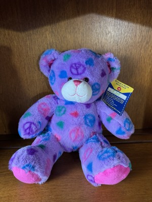 Build a Bear Peace Hugs Bear Plush 16  Purple Hot Pink Peace Signs Hearts Toy
