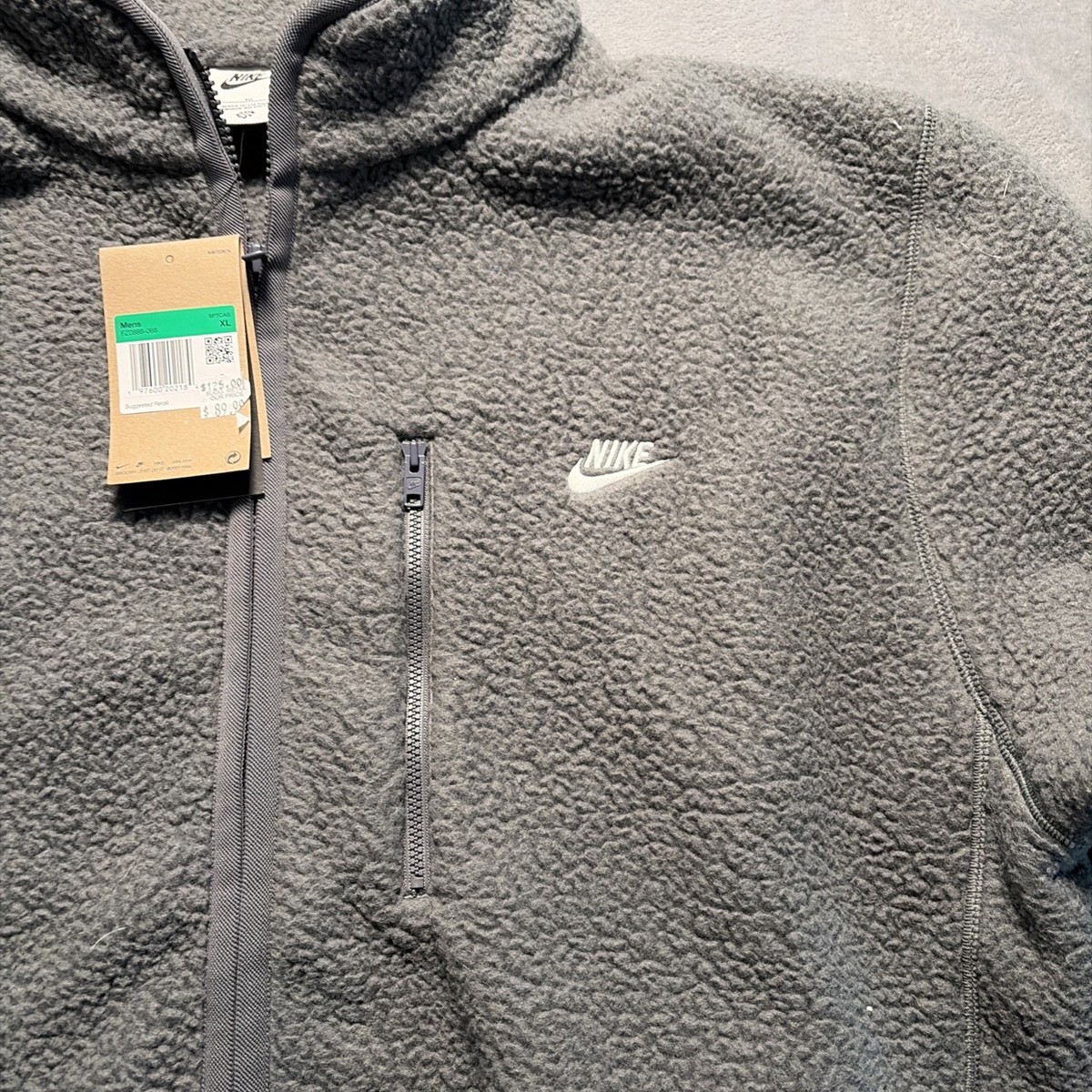 NWT Nike Sportswear Fleece Sherpa Grey Jacket Men's Loose Fit
