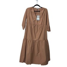 Everlane The Poplin Tiered Midi Dress Carmel Women's XS NWT V-Neck