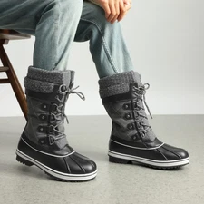 Women Snow Boots Faux Fur Lining Waterproof Side Zipper Mid Calf Ski Boots