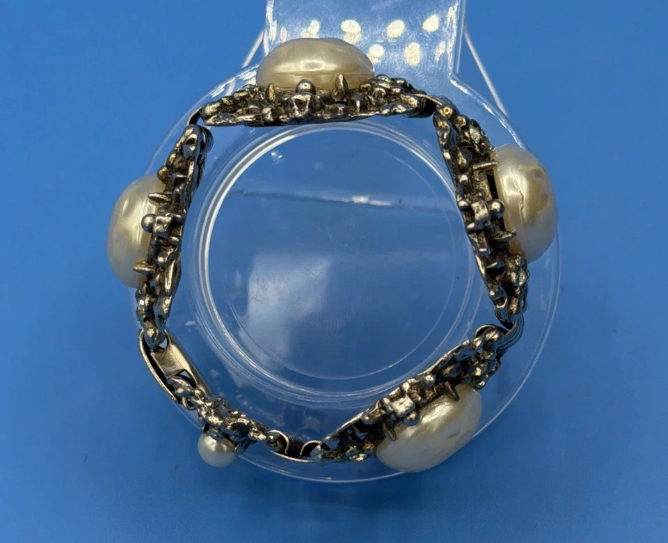 复古艺术装饰厚手链带巴洛克珍珠 — 第 4/4 张图片