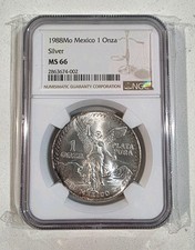 1988 MEXICO SILVER ONZA LIBERTAD TONED NGC MS 66 RARE