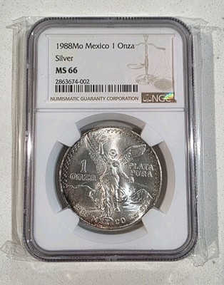1988 MEXICO SILVER ONZA LIBERTAD TONED NGC MS 66 RARE | eBay