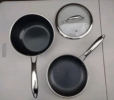 3 Piece Set Hexclad 3 Quart Sauce Pan 8 Inch Frying Pan Lid