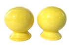 Vintage Fiestaware Yellow Ceramic Round Salt Pepper Shakers Rubber Stoppers Pair