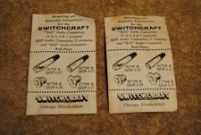 2 Vintage Switchcraft Mounting and Assembly Instructions Pamphlets Q-G & QGP