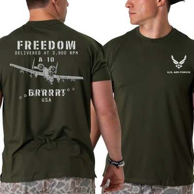 U.S. Air Force Shirt with A-10 Warthog and Freedom Delivered at 3900 RPM Graphic