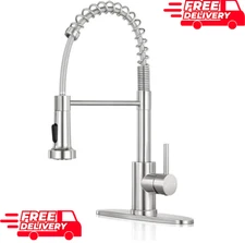 Kitchen Sink Faucet Stainless steel Single Handle Pull Down Sprayer Deck Plate