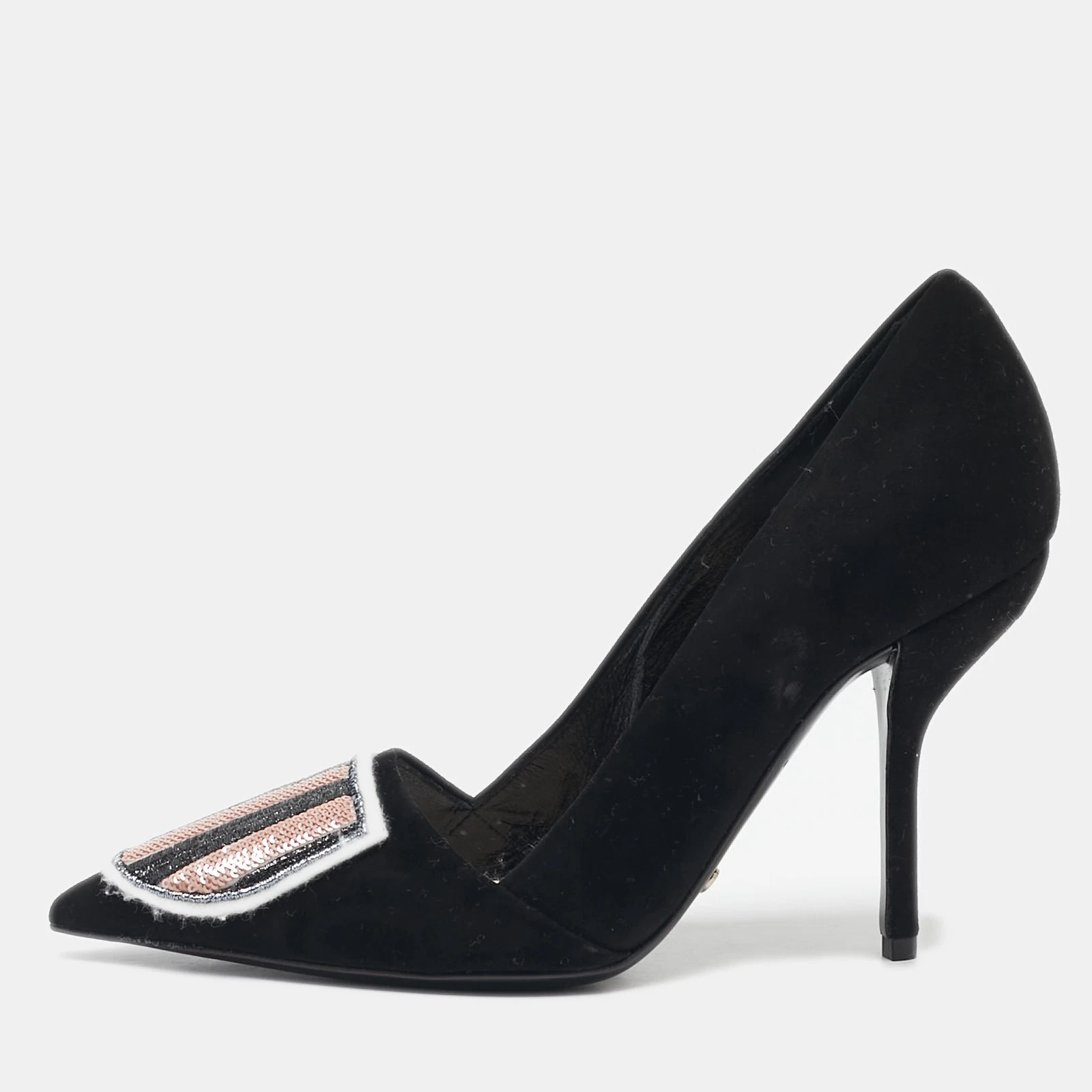 Escarpins Dior écusson à paillettes en daim noir taille 35