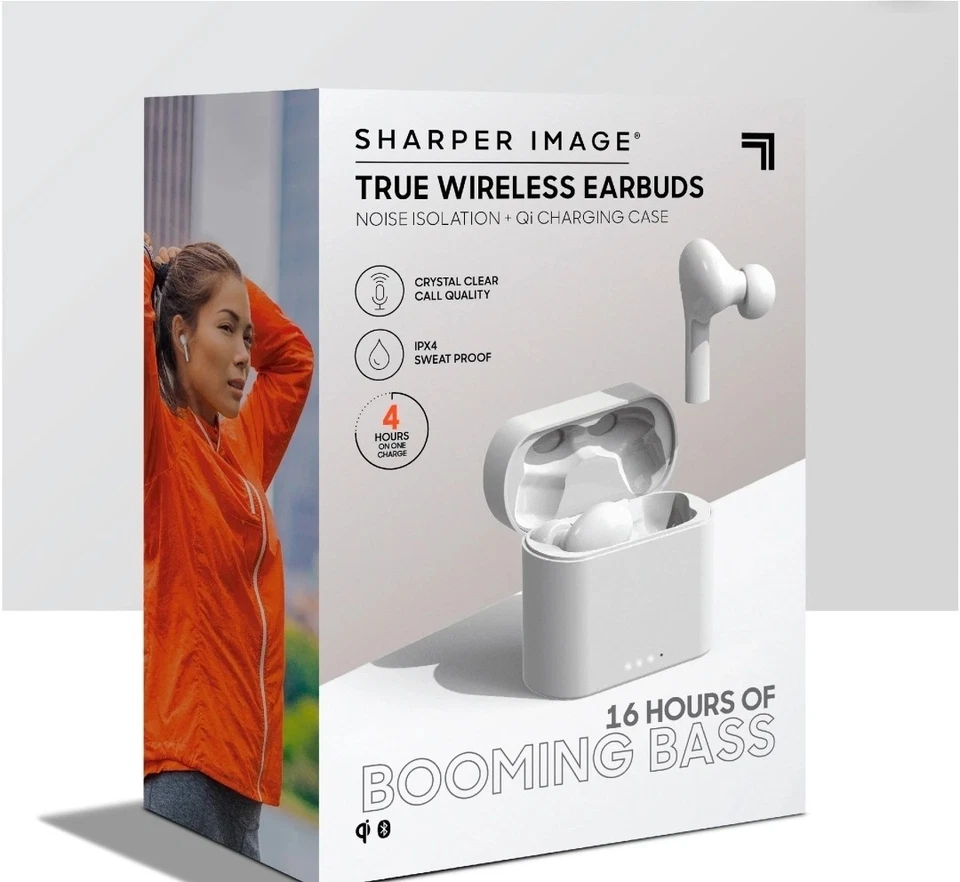Sharper Image True Wireless Earbuds w/ Qi & USB-C Charging Case - New in Box - Image 2 of 4