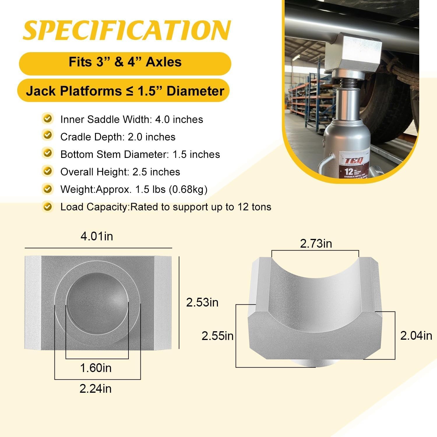 Bottle Jack / Floor Jack Axle Adapter Lifting Saddle Universal - Billet Aluminum