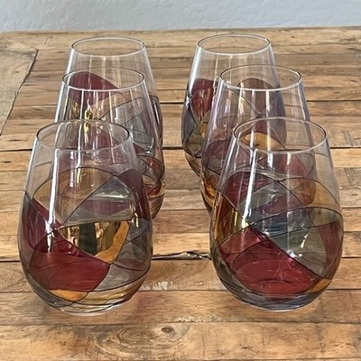 Cornet Barcelona Sagrada Stemless Wine Glasses 5.5'' Set of 6 Hand-Painted